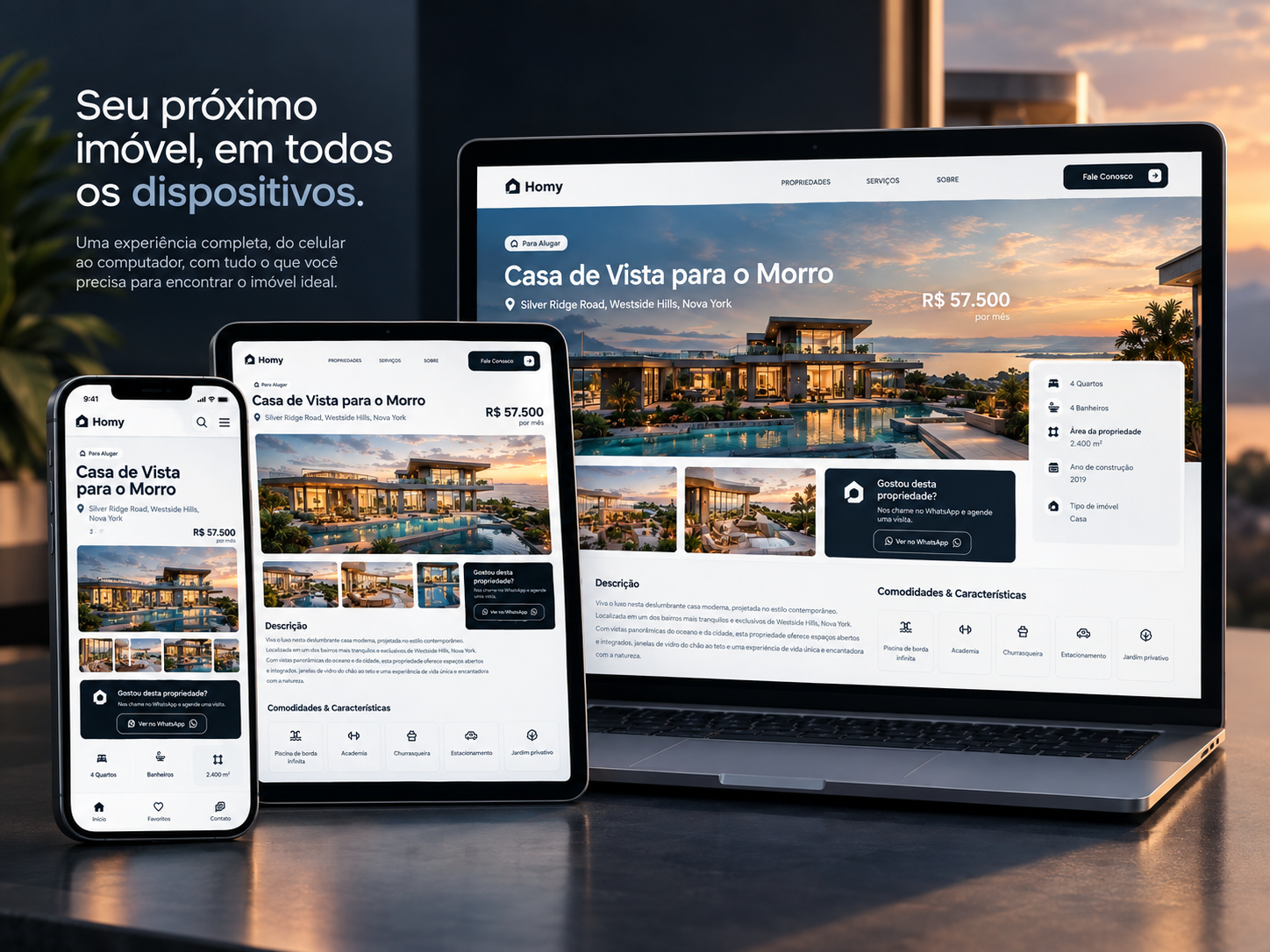 Site responsivo em celular, tablet e computador